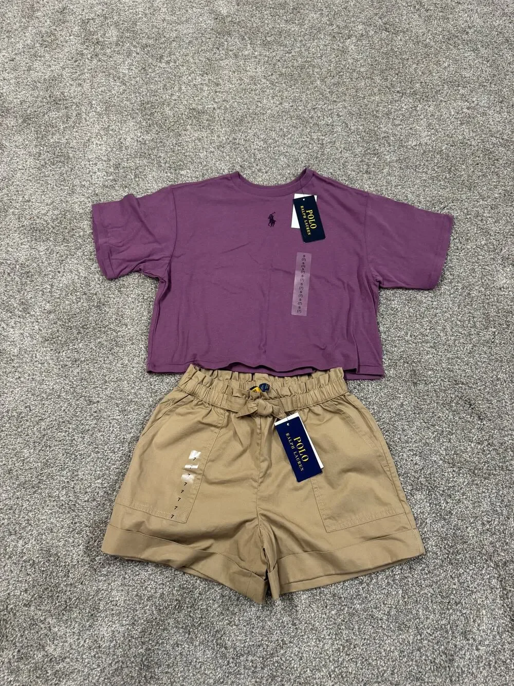 Ralph Lauren Girl's Mauve Tee and Tan Shorts Outfit